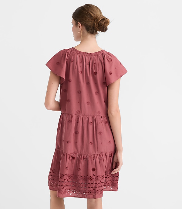 Eyelet Flutter Tiered Mini Dress