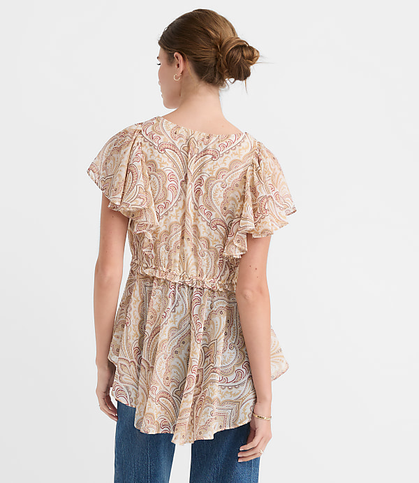 Tiled Flutter Tie Waist Blouse