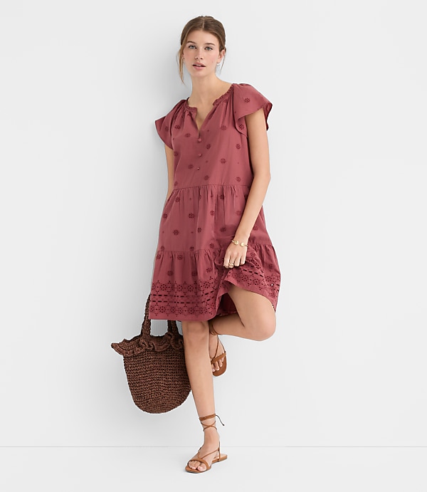 Eyelet Flutter Tiered Mini Dress