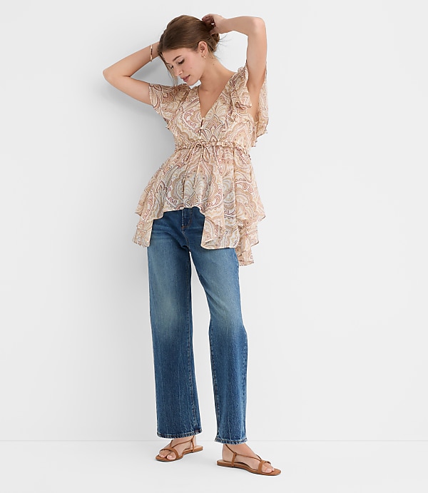 Tiled Flutter Tie Waist Blouse