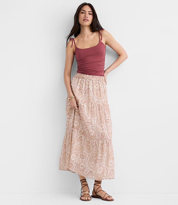 Petite Paisley Tiered Maxi Skirt