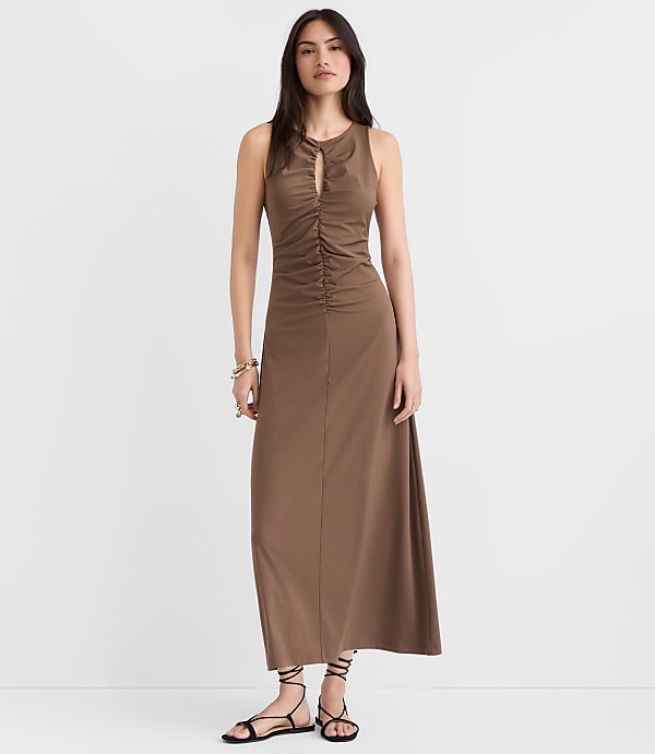 Petite Keyhole Ruched Midi Dress