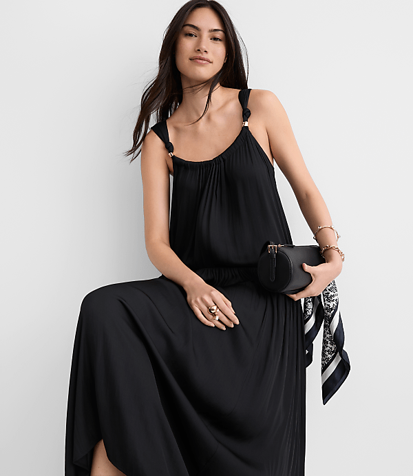 Petite Metallic Trim Strappy Maxi Pocket Dress