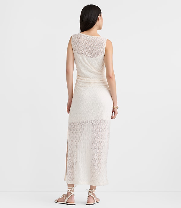 Petite Lace Ruched Boatneck Midi Dress