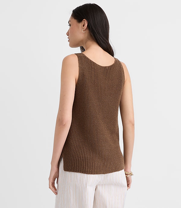 Ribbed Linen Scoop Neck Sweater Tank Top