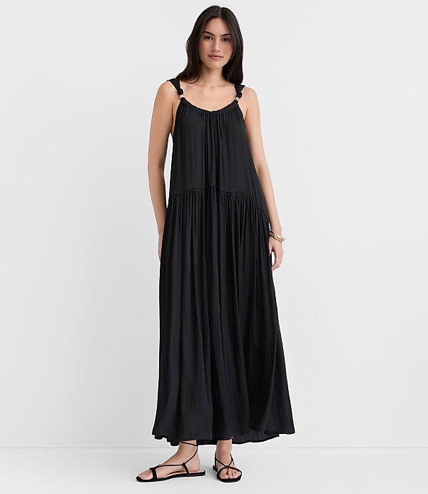 Metallic Trim Strappy Maxi Pocket Dress