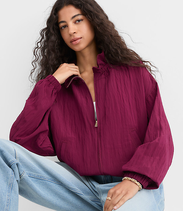 Ruffle Collar Bomber Jacket