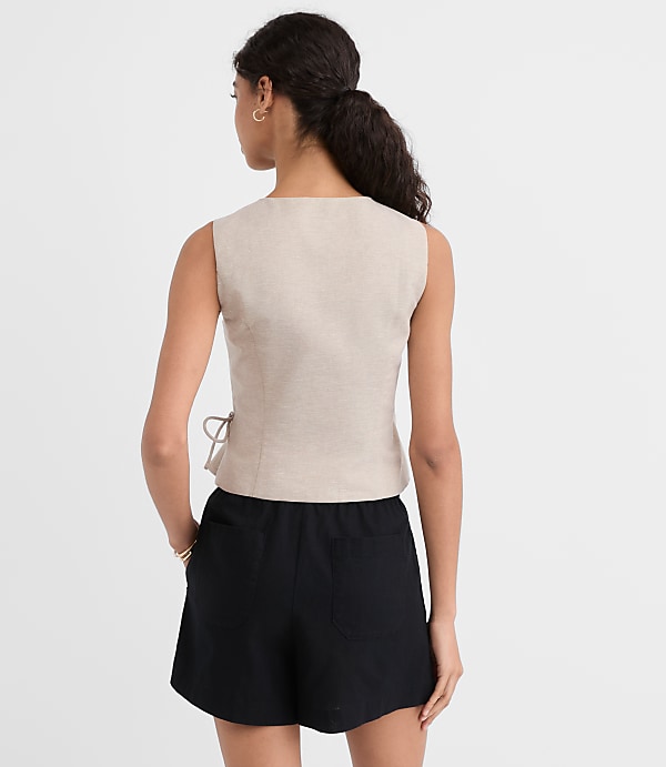 Petite Shimmer Linen Cotton Wrap Tank Top