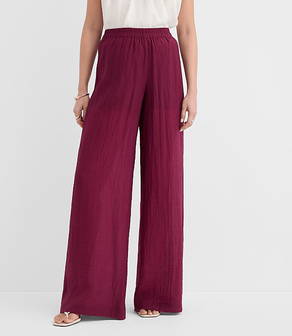 Petite Semi-Sheer Pull On Wide Leg Pants