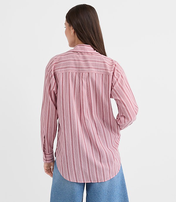 Petite Striped Everyday Oversized Pocket Shirt