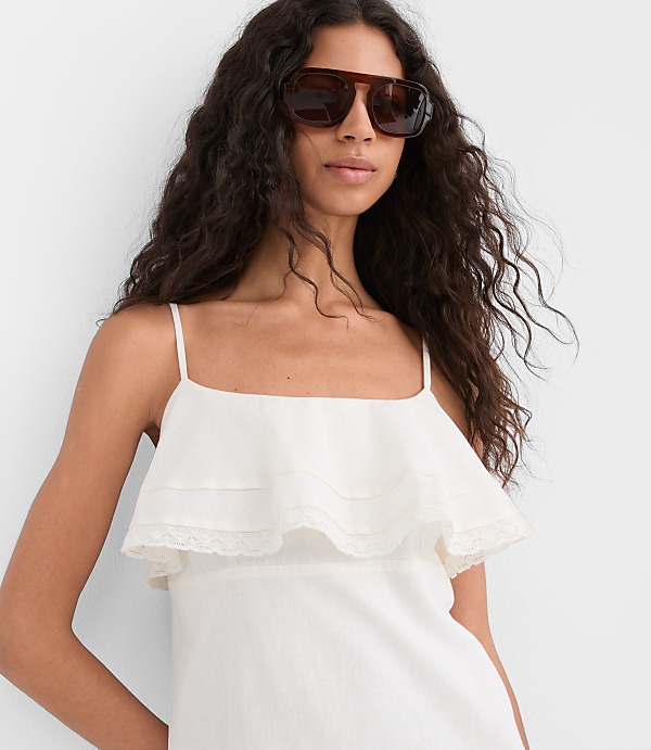 Petite Lace Trim Strappy Ruffle Mini Dress