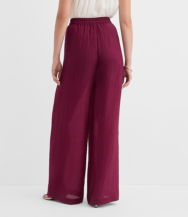 Petite Semi-Sheer Pull On Wide Leg Pants