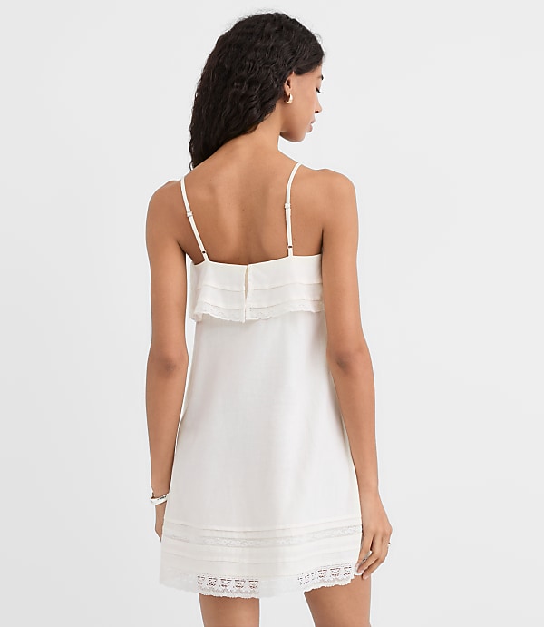 Petite Lace Trim Strappy Ruffle Mini Dress