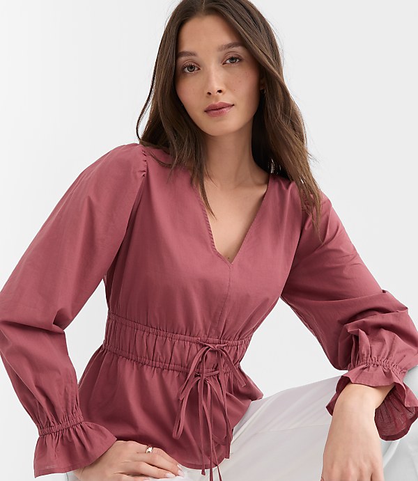 Petite Tie Waist V-Neck Blouse