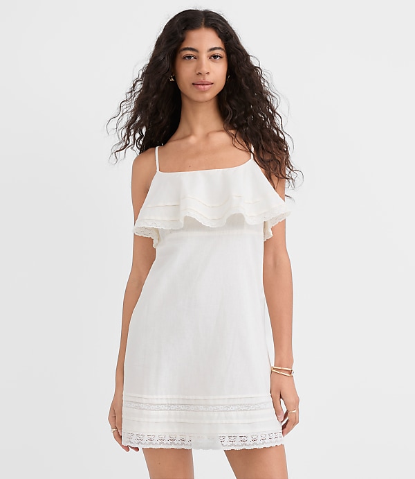 Petite Lace Trim Strappy Ruffle Mini Dress