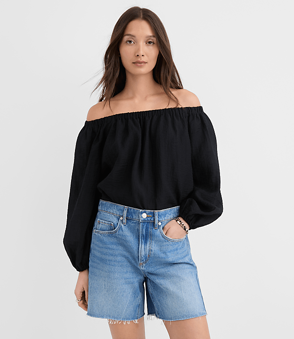 Petite Textured Off The Shoulder Blouse