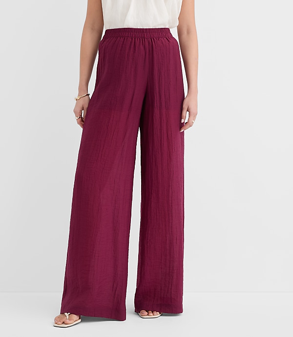 Semi-Sheer Pull On Wide Leg Pants