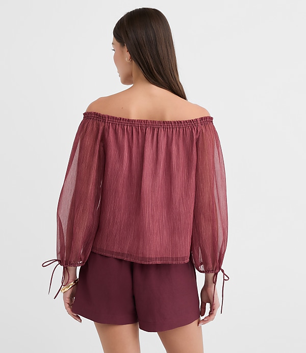Striped Tie Cuff Off The Shoulder Blouse