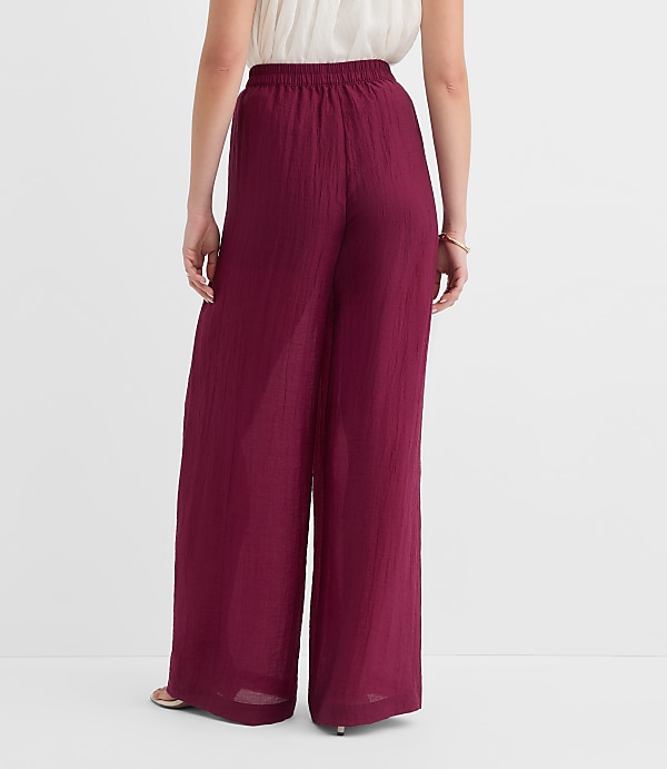 Semi-Sheer Pull On Wide Leg Pants