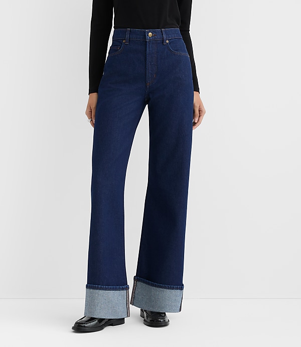 Rivete Petite Cuffed High Rise Wide Leg Jeans in Nova Wash