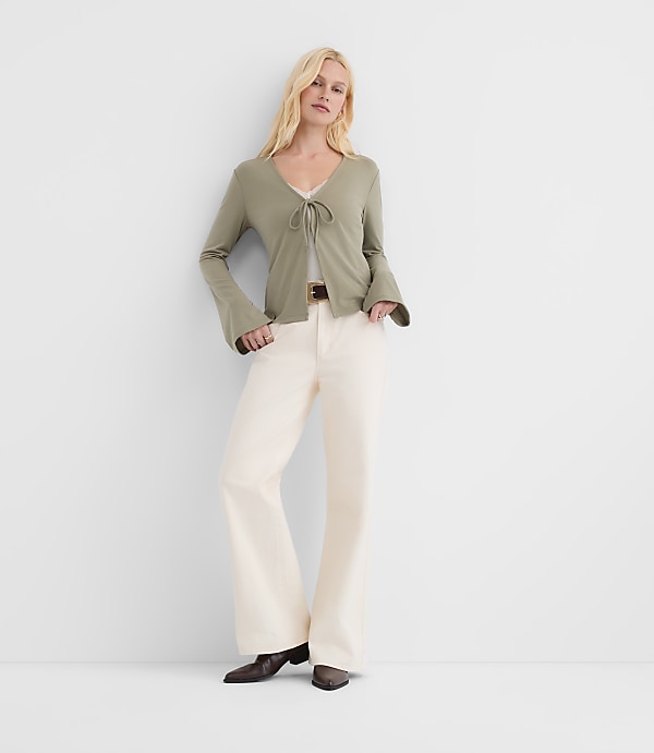 Rivete Petite High Rise Wide Leg Jeans in Ivory