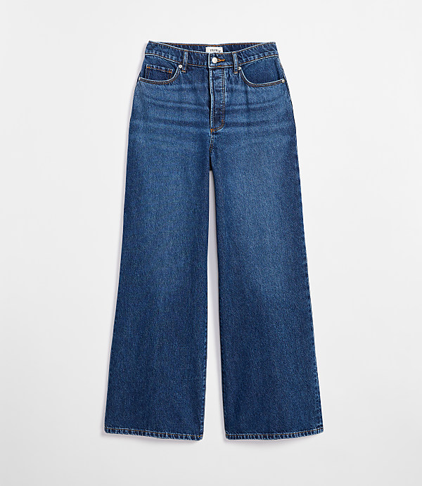 Rivete Petite High Rise Relaxed Wide Leg Jeans in Mid Wash