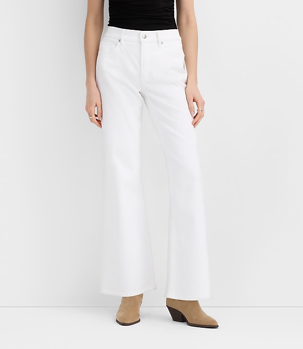 Rivete Mid Rise Wide Leg Jeans in White
