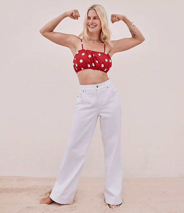 Rivete Mid Rise Wide Leg Jeans in White