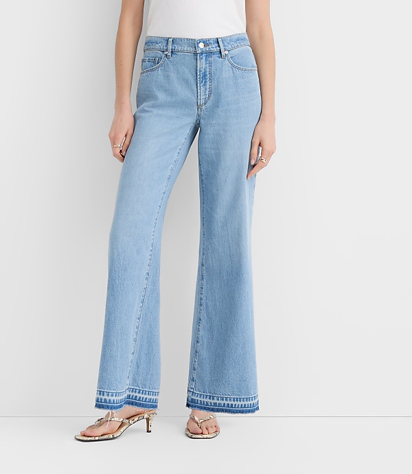 Rivete Unpicked Mid Rise Wide Leg Jeans in Vintage Light Wash