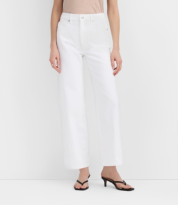 Rivete Petite High Rise Wide Leg Crop Jeans in White