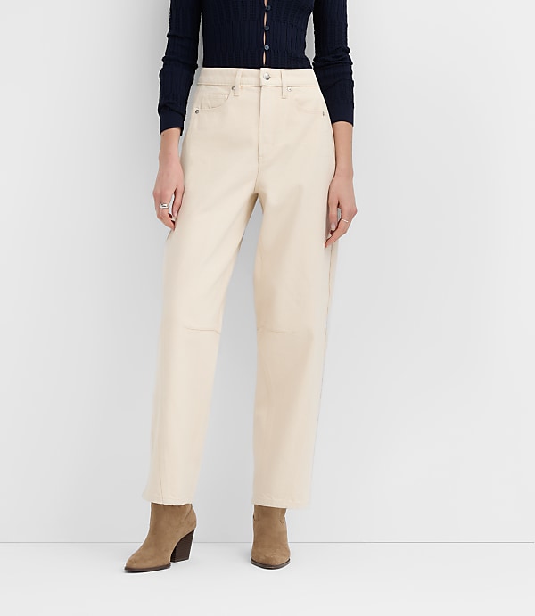 Rivete Tall Seamed High Rise Barrel Jeans in Ivory