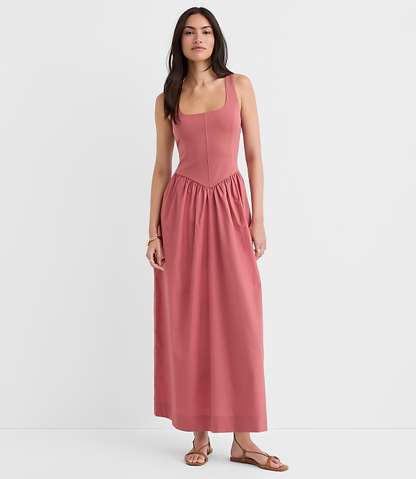 Petite Bustier Mixed Media Midi Pocket Dress
