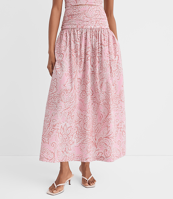 Petite Floral Ruched Poplin Midi Skirt