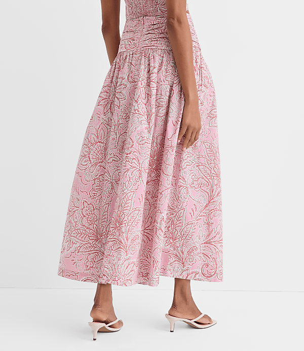 Petite Floral Ruched Poplin Midi Skirt