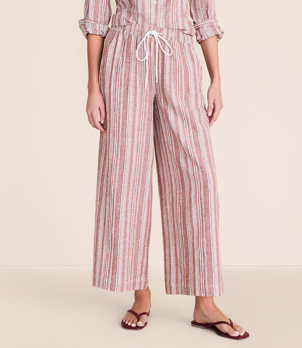 Petite Lou & Grey Striped Linen Cotton Wide Leg Crop Pants