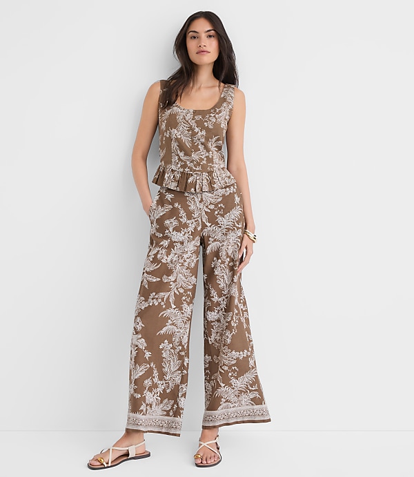 Floral Toile Linen Cotton Peplum Top