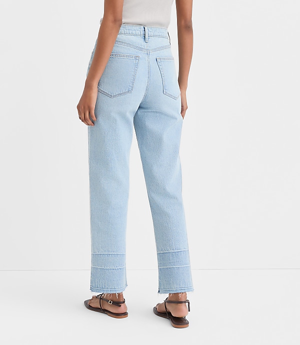 Rivete Petite Unpicked High Rise Straight Jeans in Wave Wash