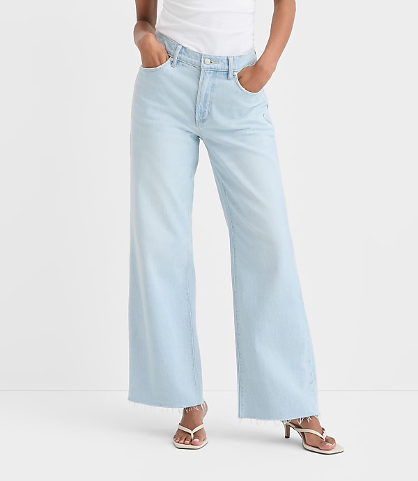 Rivete Tall Fresh Cut Mid Rise Wide Leg Jeans in Wave Wash
