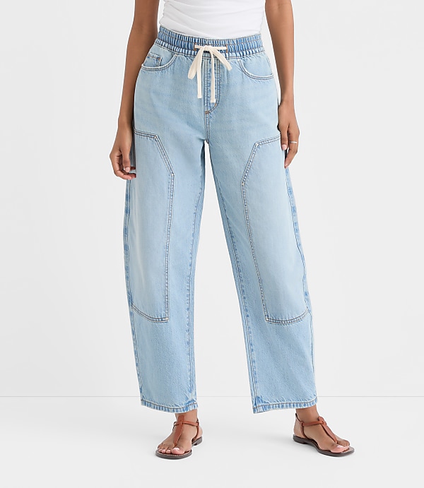 Rivete Utility High Rise Pull On Jeans in Light Wash Indigo