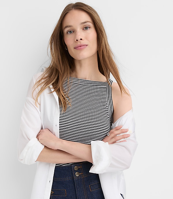 Stripe Perfect Ribbed Apron Neck Tank Top