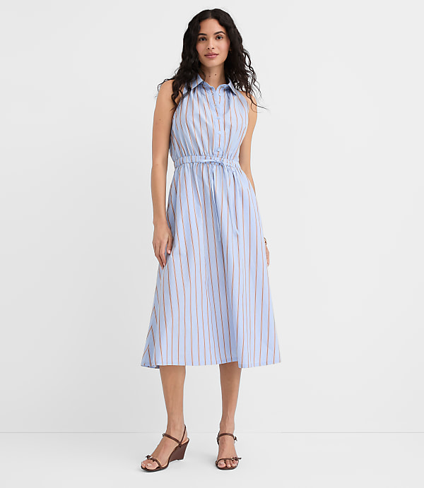 Petite Striped Halter Midi Pocket Shirtdress