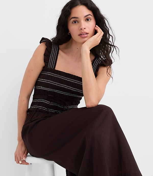 Ruffle Strap Smocked Midi Dress