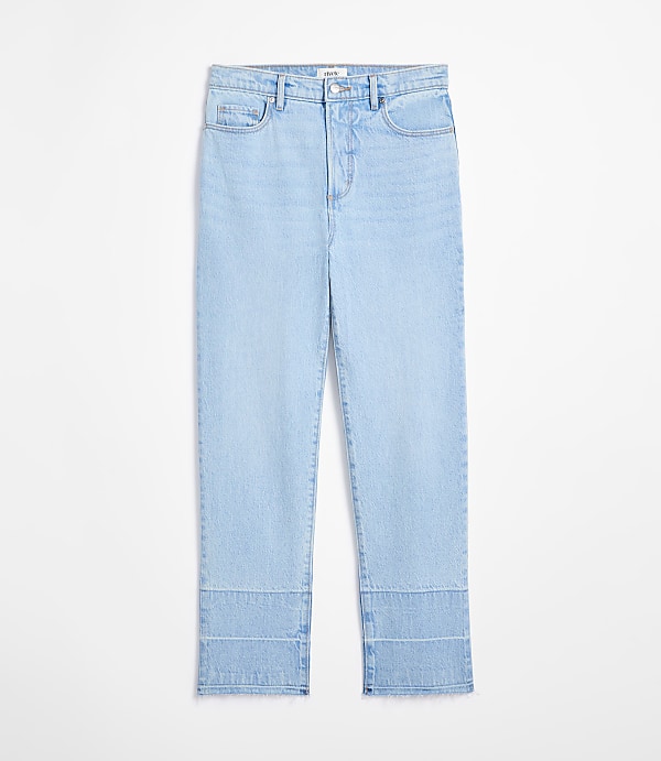 Rivete Petite Unpicked High Rise Straight Jeans in Wave Wash