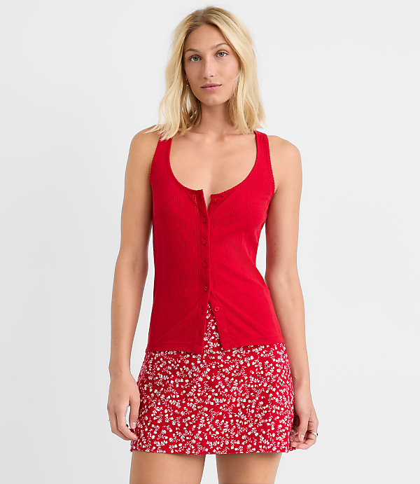 Scalloped Pointelle Button Tank Top