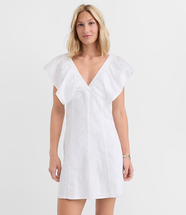 Petite Paisley Embroidered Double V Mini Dress