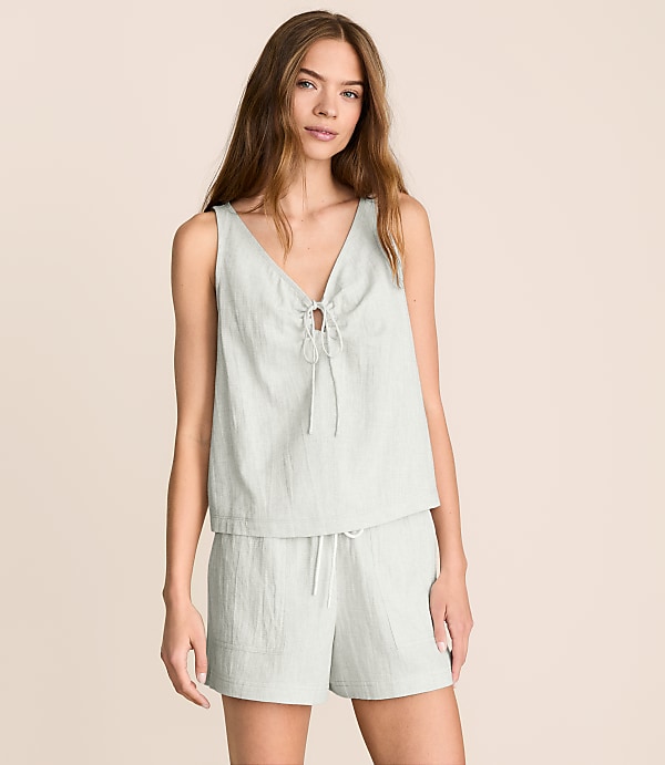Petite Lou & Grey Crosshatch Linen Cotton Tie Keyhole Tank Top