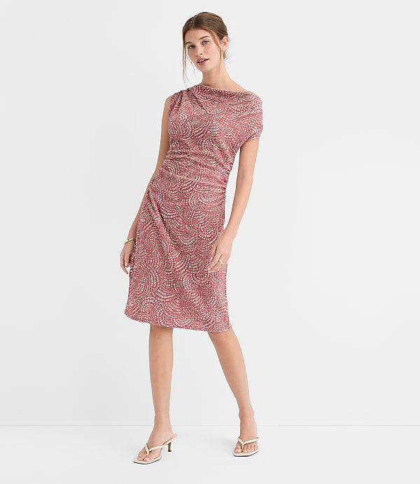 Petite Hibiscus Stitchy Asymmetrical Ruched Mini Dress