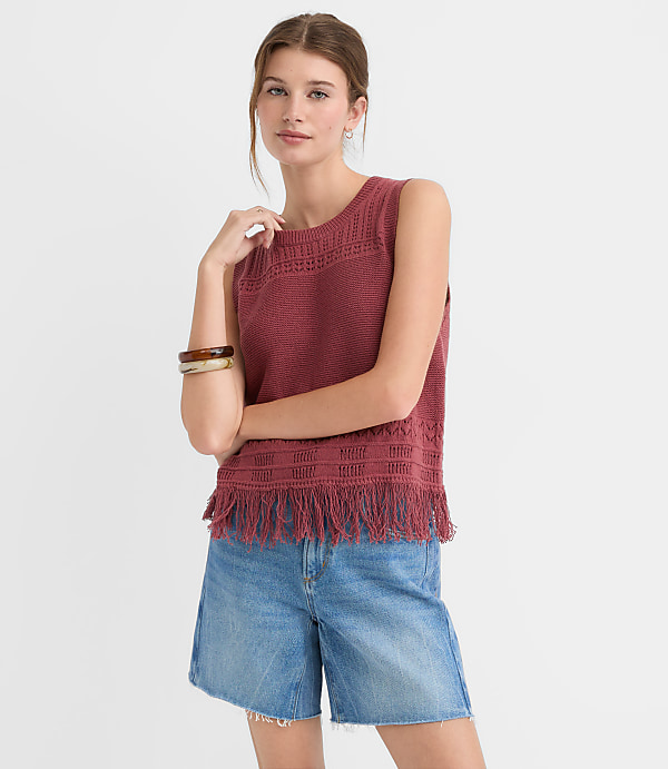 Petite Fringe Pointelle Sweater Tank Top