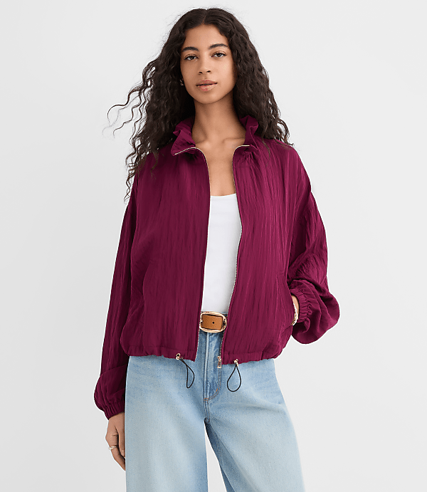 Petite Ruffle Collar Bomber Jacket