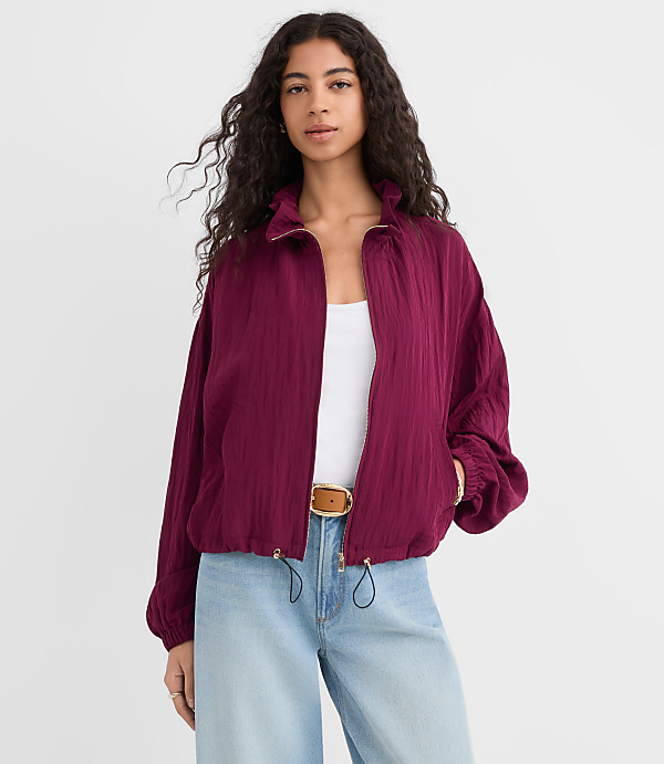 Ruffle Collar Bomber Jacket